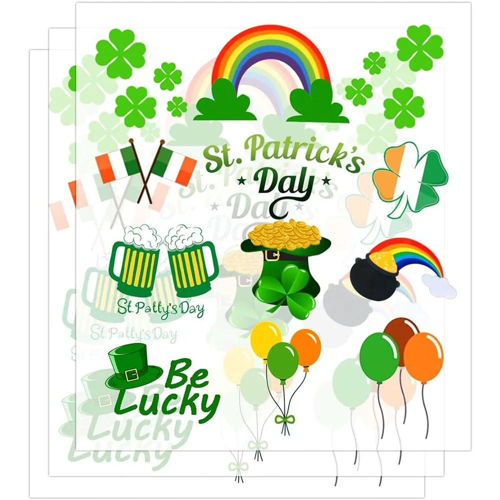 St Patricks Day Rub on Transfer Decals Door Ornaments Stickers for Saint Patty Holiday Party 2 Sheets