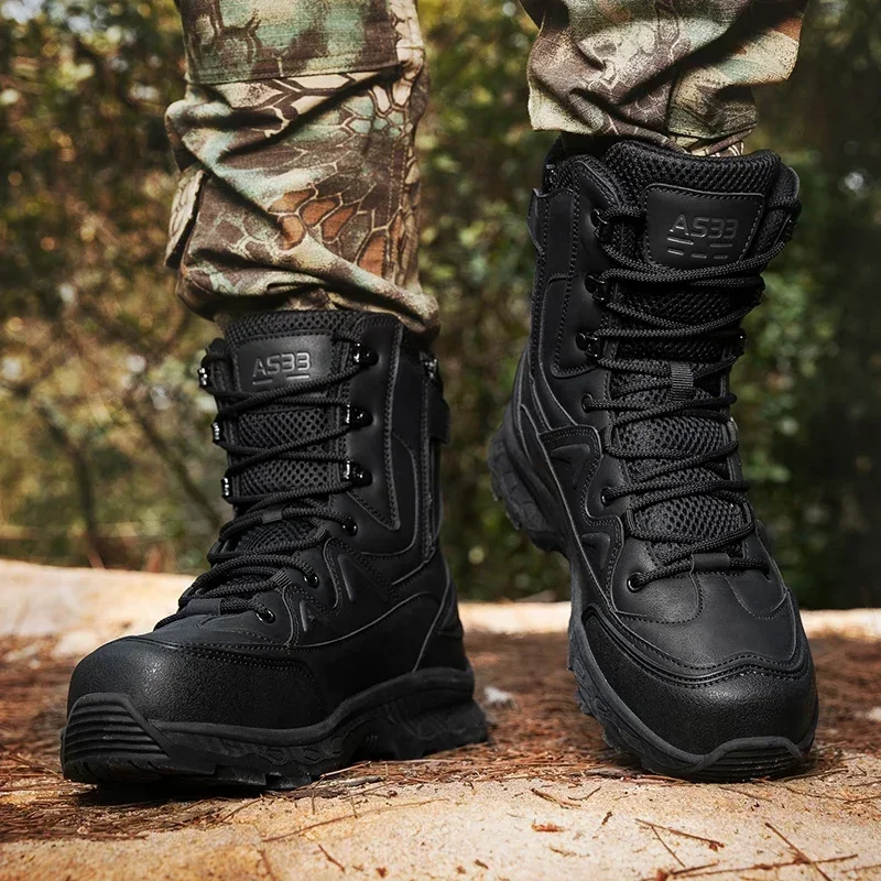 Botas de moda para hombre, botas tácticas para el desierto, zapatos de senderismo al aire libre de alta calidad, zapatillas de deporte de seguridad impermeables para el trabajo en el tobillo
