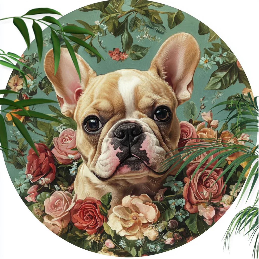 Spersonalizowana ozdoba buldoga francuskiego dla zwierząt - okrągły aluminiowy obraz dekoracyjny o bardzo wysokiej rozdzielczości - idealny pamiątkowy nagrobek