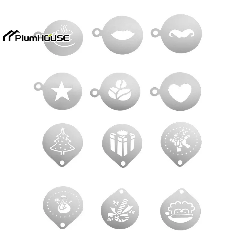 

Нержавеющая сталь форма для кофе с узором, толстая кофейная пена, инструмент для распыления торта, печенья, аэрозольная краска, форма для выпечки, инструмент для украшения кофе