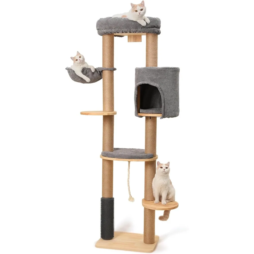 

FUKUMARU Cat Tree, 74 Inch Large Tower Wall-Mounted, Solid Rubber Wood Wall Shelves, Condo