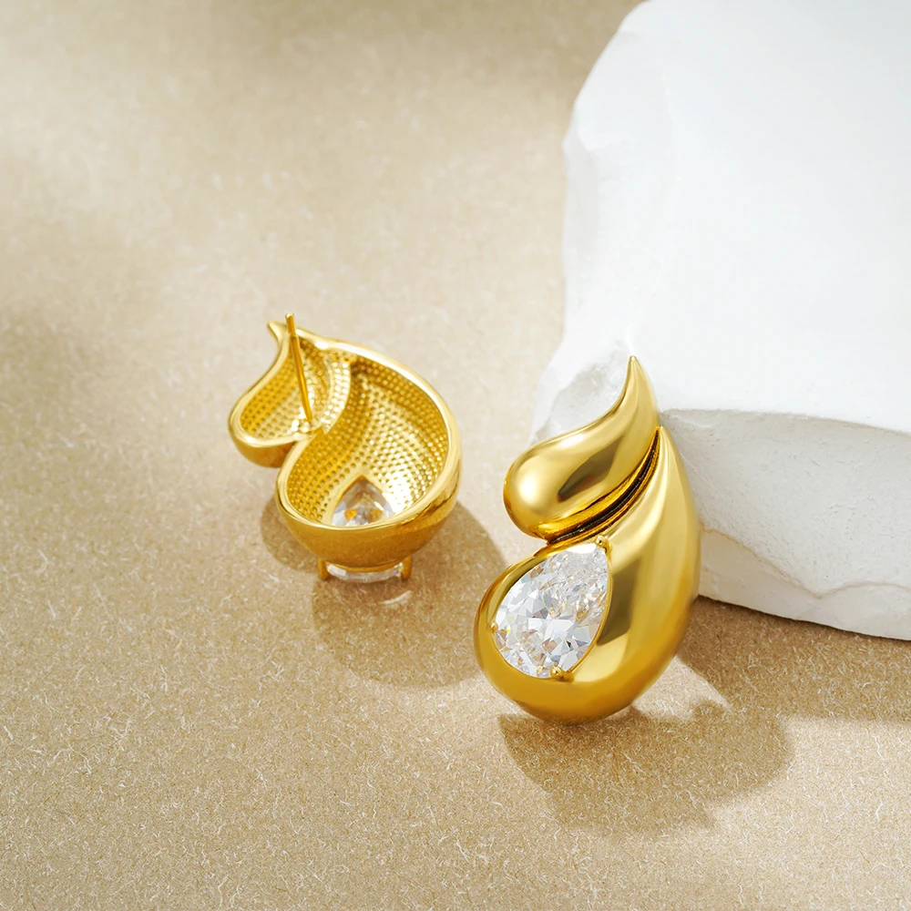 Golden Color Chunky Double Teardrop Earrings for Women Clear Crystal Waterdrop Statement Earring Vintage Jewelry Lightweight