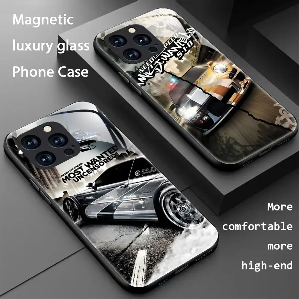 Funda Magnética de Cristal para iPhone 17 16 15 14 13 12 11 X XR XS 8 Plus Mini Pro Max con Diseño de Coche de Carreras Need For Speed
