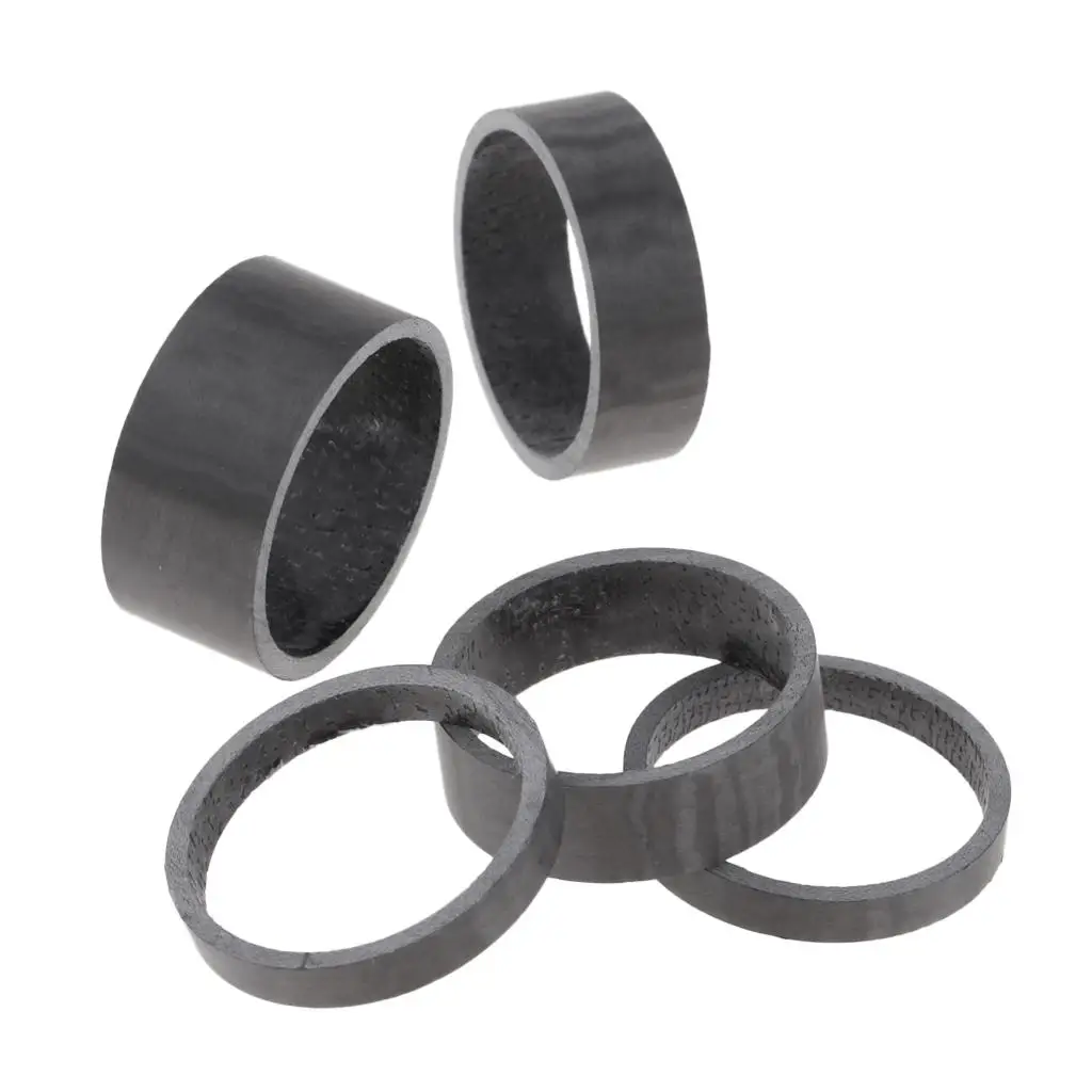 5 Pieces Bike Carbon Fiber Headset Spacers 1 1/8 Inch (2 Pieces 5mm, 2 Pieces 10mm,