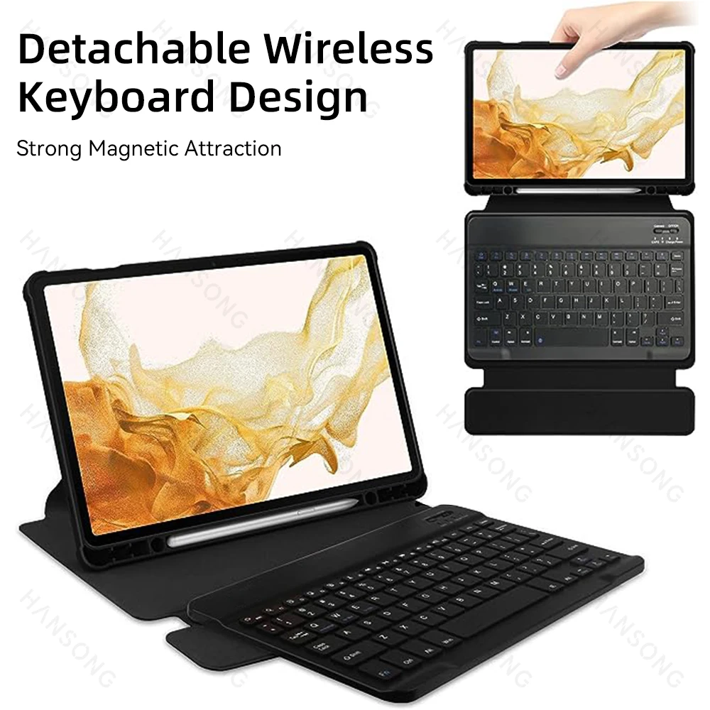 For Samsung Galaxy Tab Keyboard Case For Tab S9 11 SM-X710 SM-X716 S9 Plus 12.4 SM-X810 SM-X816 360° Rotatable Transparent Cover