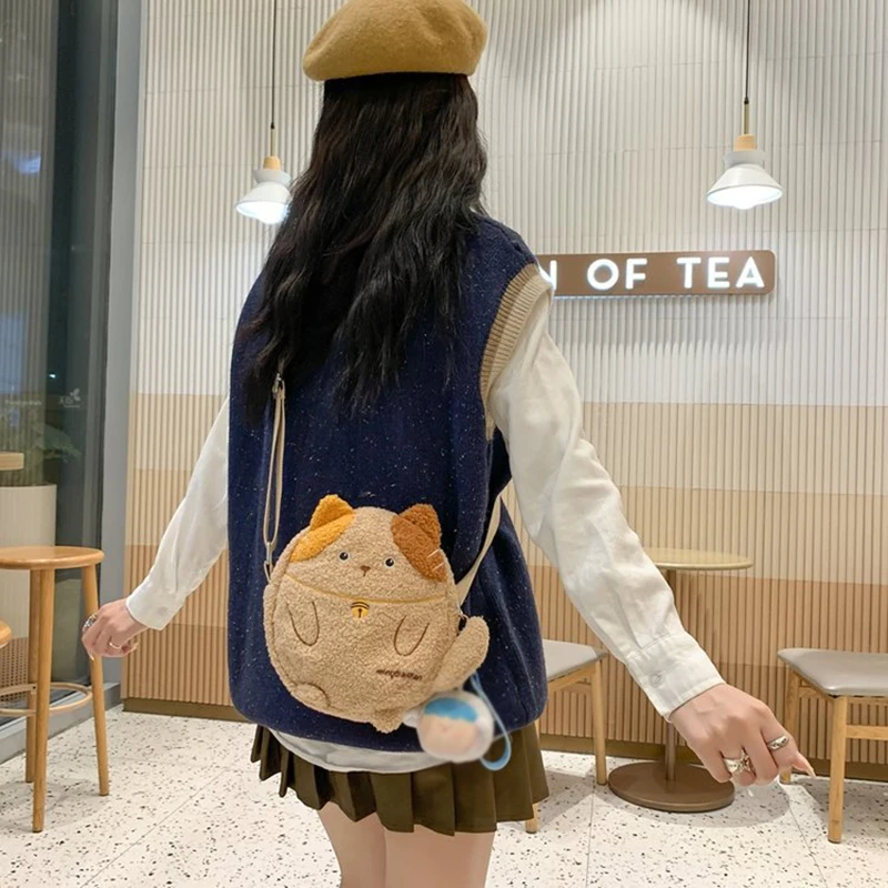 1 pz 20CM divertente stile adorabile zenzero marrone gatto nero peluche borsa donna morbido caldo borse e portamonete ragazze borsa a tracolla Tote Bag regalo