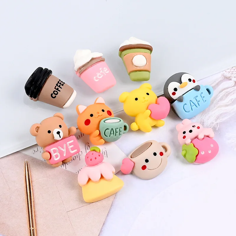 1pcs Cartoon Cute Little Cup Bear Hairpin Resin Accessories Mobile Phone Shell Diy Accessories Handmade Doll House Material