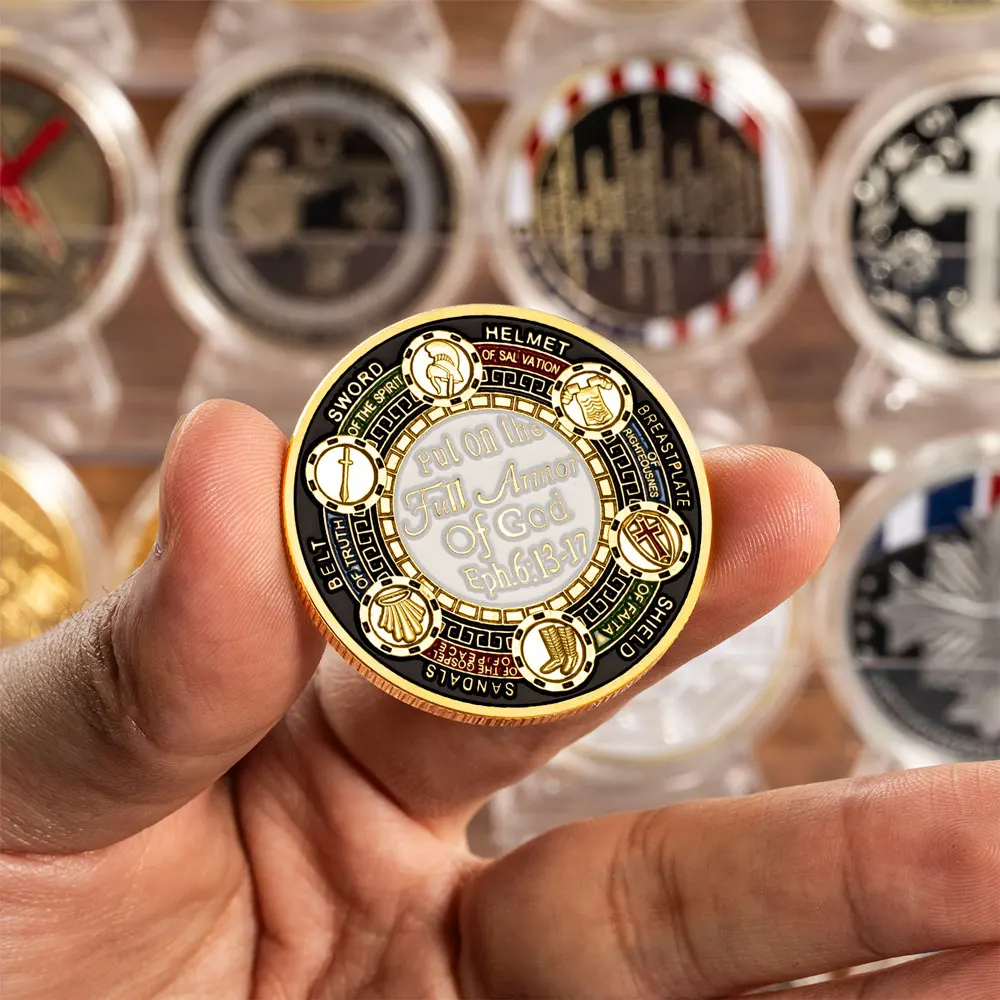 ضع على درع الله الكامل للصلاة دائمًا عملة تذكارية هدية قابلة للجمع عملات تذكارية مطلية بالذهب