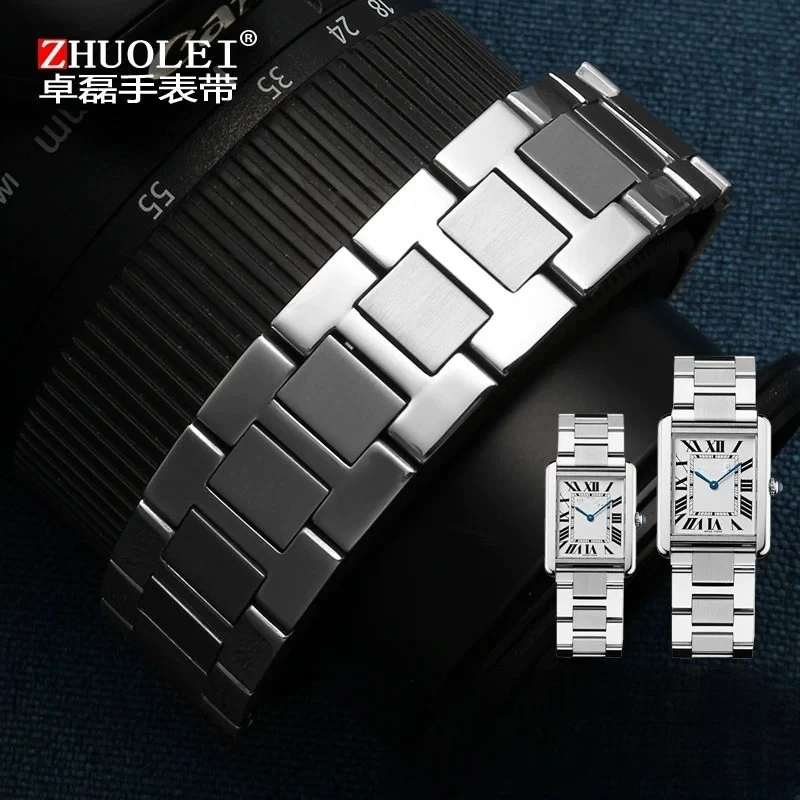 For Cartier Tank Londun SOLO Claire Series men women watch Strap Fine Stainless steel watchcband bracelet 17.5mm 20mm 22mm 23mm