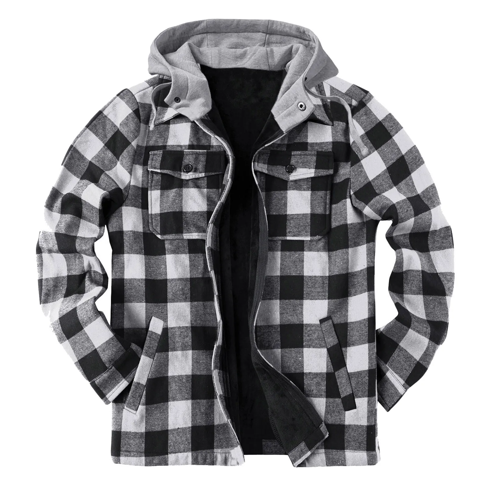 

Vintage Plaid Hooded Jacket Mens Zip Up Oversized Ocat Winter Fleece Thick Warm Bomber Jackets Male Soft Shell Windbreaker Coats