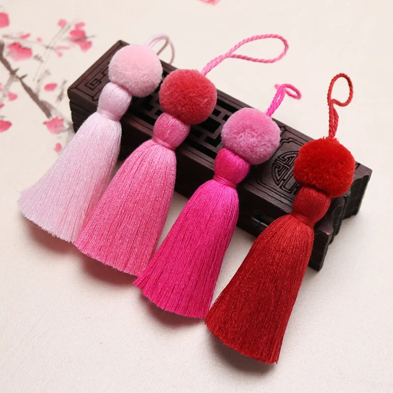 1PC Retro Style Colorful Plush Ball Head Tassel Fringe Garment Curtain Edge DIY Decorative Tassel Trim Women Bag Hanging Pendant