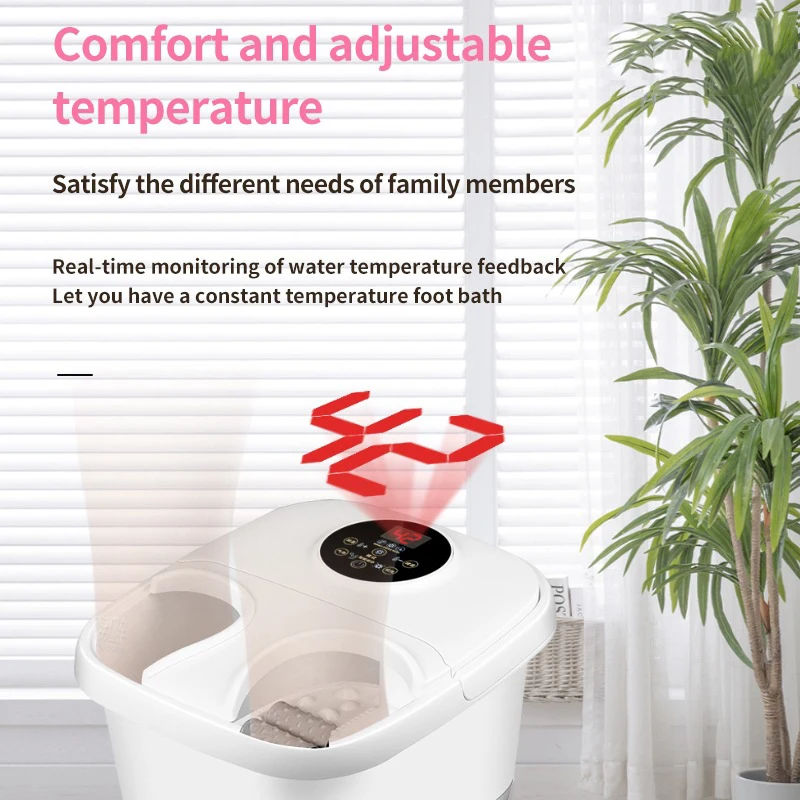 Portable Foot Spa Bath Massage Machine 8 Roller Feet Washing Tub Relieve Fatigue Foot Tub Intelligent thermostat + Touch Button