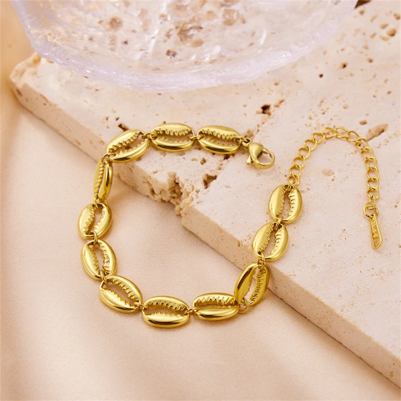 Bohemian Stainless Steel Shell Bracelet For Women Men Gold Color Summer Beach Charm Bracelet Simple Fashion Jewelry Girls Gift