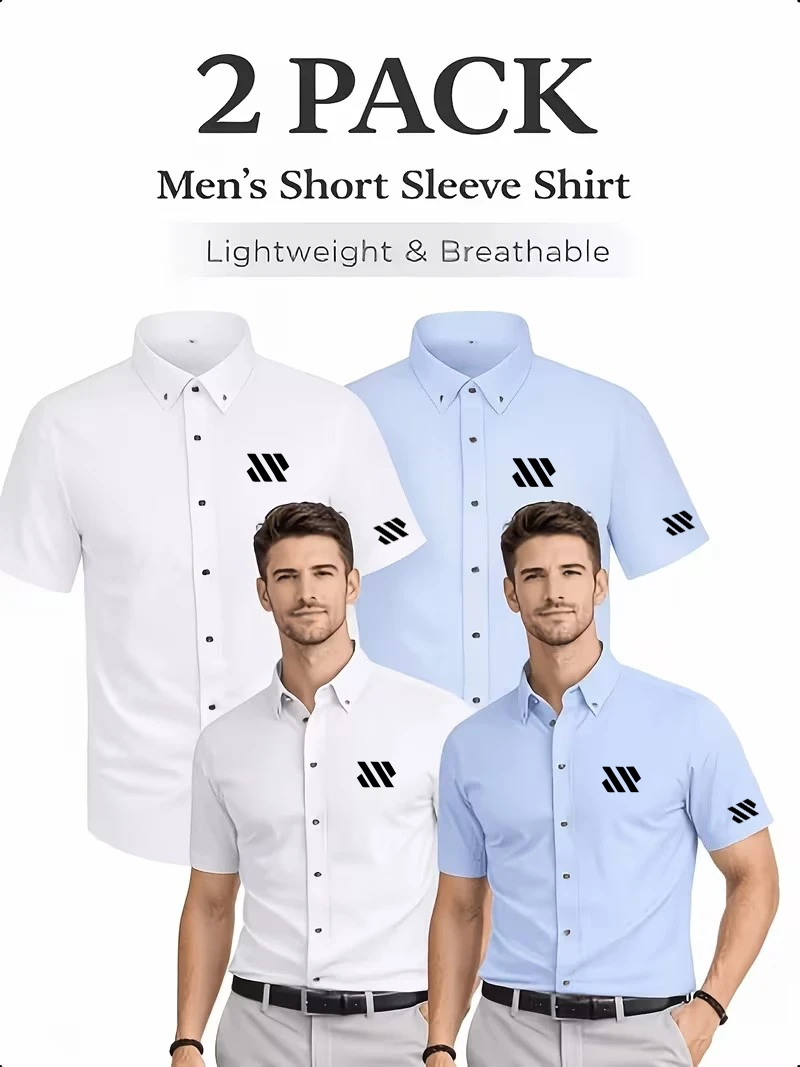 Men's Slim Fit Printed Short Sleeve Business Casual Shirt Collared Anti-Wrinkle Top in 3 Colors Size S-XXL