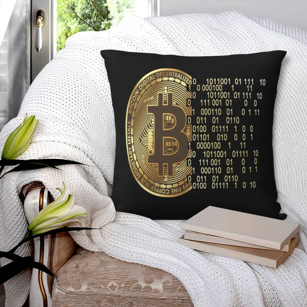 Golden Bitcoin For Crypto Currency Pillowcase Cushion Modern Living Room Cushion Cover Home Decor Accessories Customizable