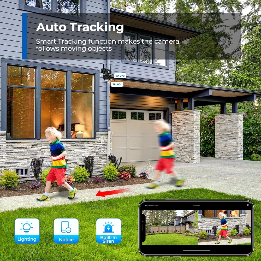 12-мегапиксельная уличная Wi-Fi камера с зумом, три объектива, двойной экран, PTZ-видеокамеры, автоматическое отслеживание, камера видеонаблюдения, 8 МП