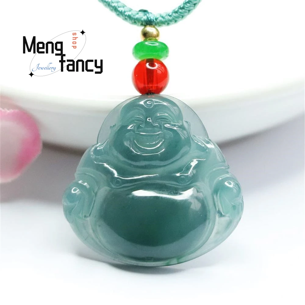 Natural Jadeite Ice Blue Water Maitreya Buddha Jade Pendant Exquisite Elegant Simple High-grade Luxury Quality Fashion Jewelry