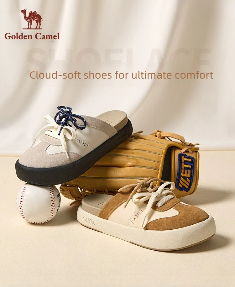 

Golden Camel Women's Mules Shoes Round Toe Flat Female Footwear Casual Sneakers Platform Summer Slip On Creeper Baotou Slippers