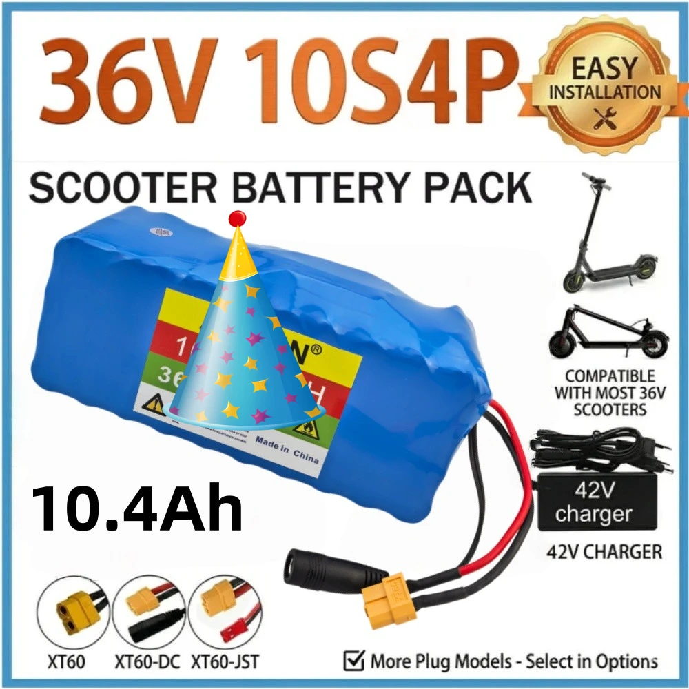 New 36V 10.4Ah 1000W 10S4P XT60/DC Lithium ion Battery Pack  For 42v E-bike Electric bicycle Scooter with BMS