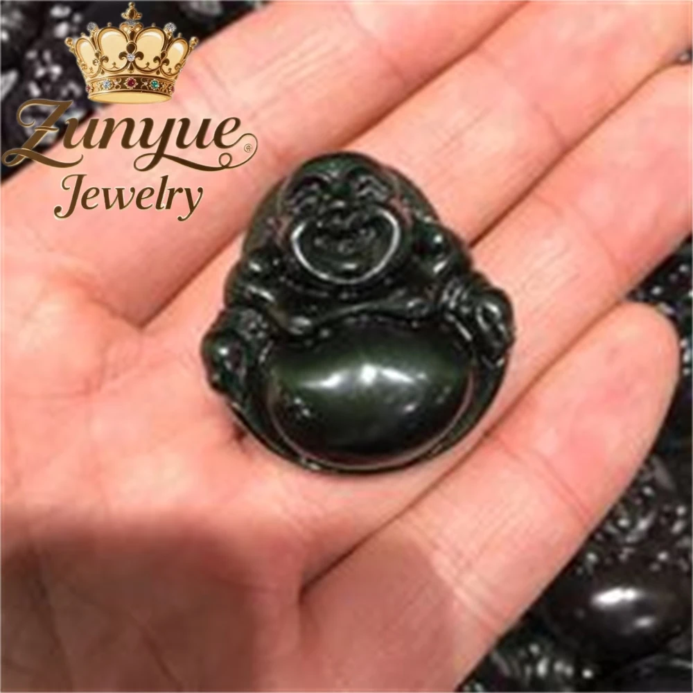 

Natural Obsidian Maitreya Buddha Pendant, Golden Obsidian Buddha Jade Pendant Gemstone Fashion Jewelry Exquisite Elegant Popular