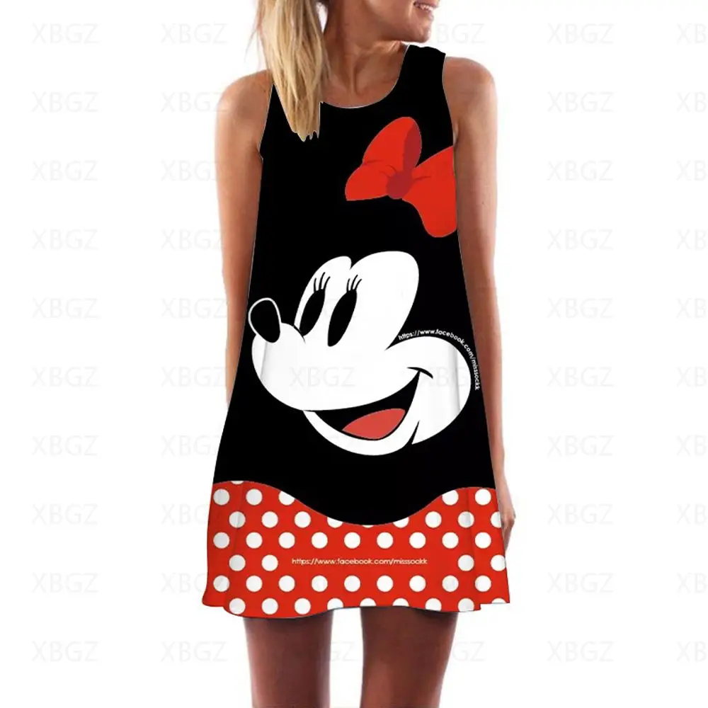 Print Women's Dress Minnie Mouse Loose Summer Dresses Woman 2022 Disney Mickey Fashion Cool Boho Top Beach Sleeveless Sexy Mini