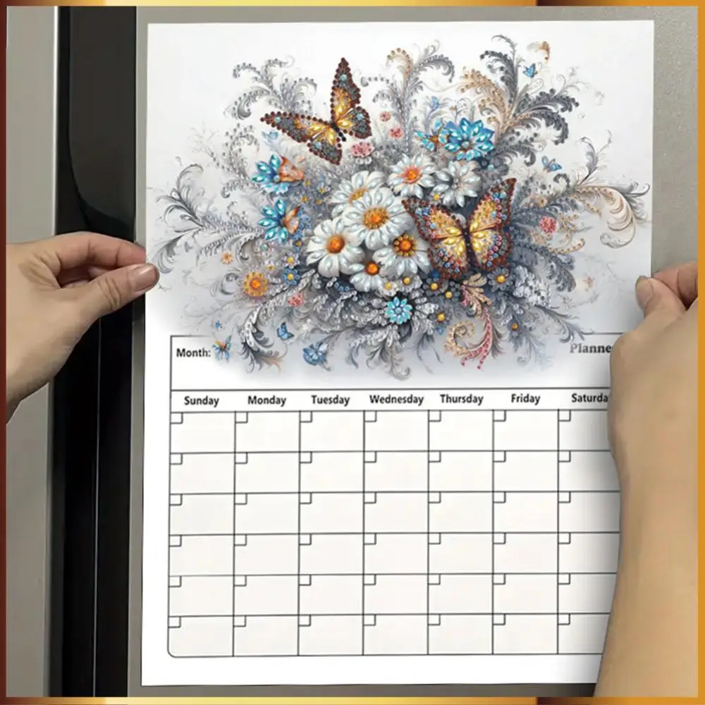 Special Shaped Beautiful Pattern 5D DIY Diamond Art Monthly Planner Diamond Painting Schedule Planner Fridge Sticker for Adult
