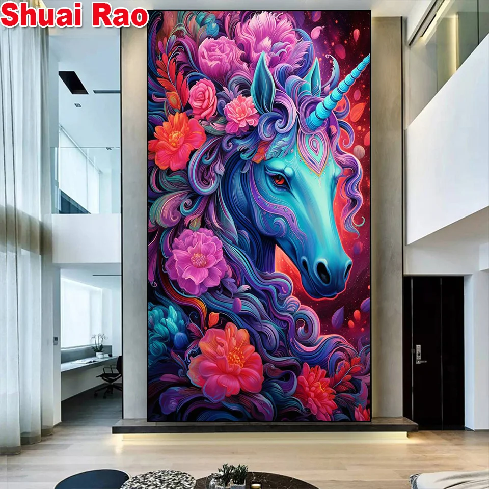 Large Fantasy Unicorn Diamond Painting Full Round/Square Diy Handmade Mosaic Horse Art For Living Room Wall Decor New 2024