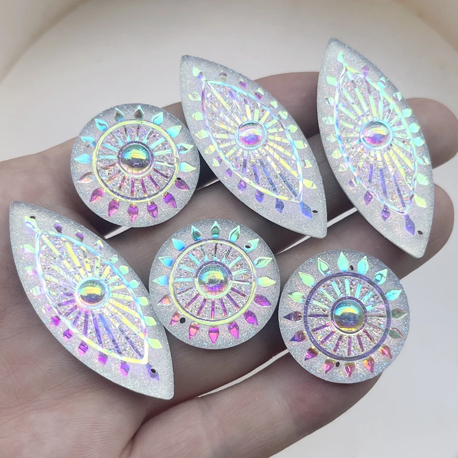 25mm round 20*50mm horseeye Sun Totem  AB Color resin sewing Rhinestone wedding Decoration Jewelry Earrings decoration Flat back