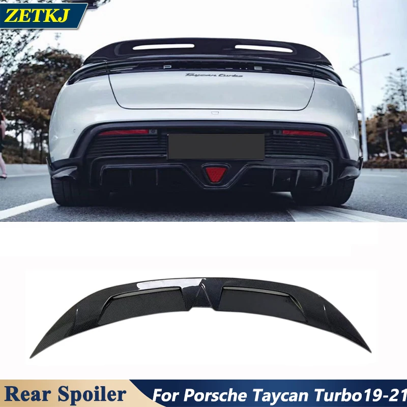 Real Carbon Fiber Rear Wing Big Rear Spoiler Suitable For Porsche Taycan Turbo S 2019-2021 Modified  Car Tuing Styling