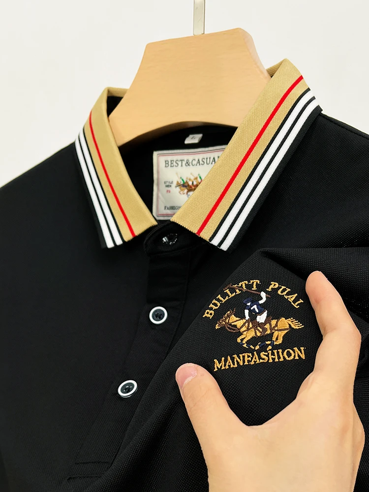 Luxury Brand Exquisite Embroidery Men\'s 2024 Summer New Short Sleeved Cotton Polo Shirt Business Casual Comfortable T-Shirt Top