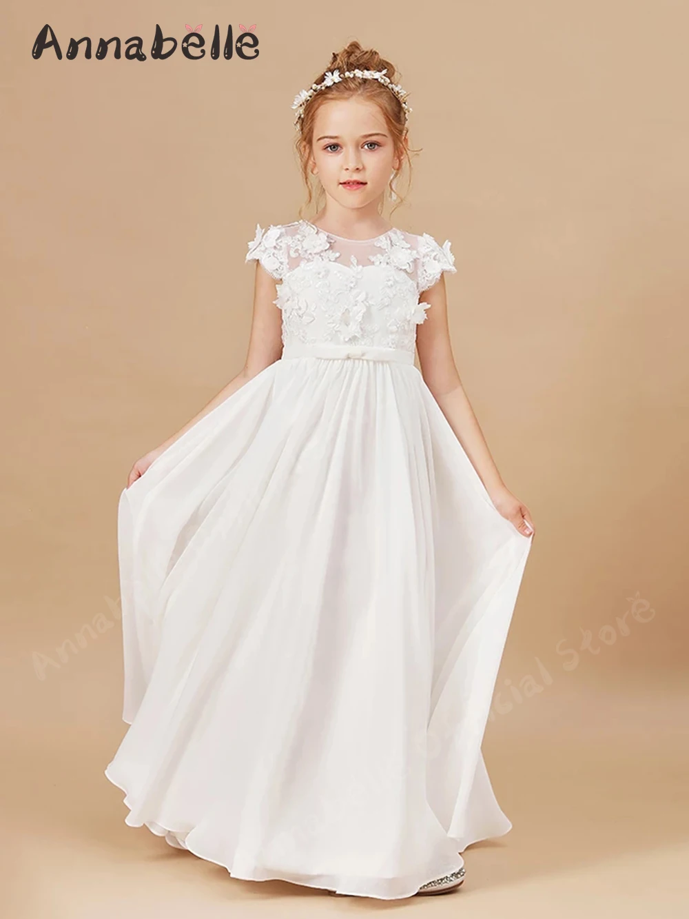 Annabelle Flower Girl Dress Correias Sheer Primeira Comunhão Girl Dress A Line News Fashion Dress Girl Birthday Party