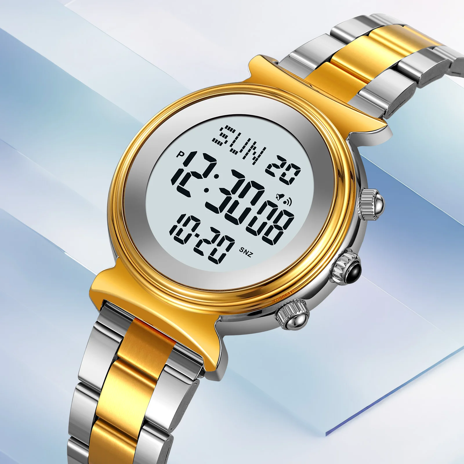 Skmei 2408 ساعات يد مزدوجة المنطقة الزمنية للنساء الفاخرة حزام الصلب مقاوم للماء ساعة توقيت موضة السيدات ساعة اليد الرقمية #2