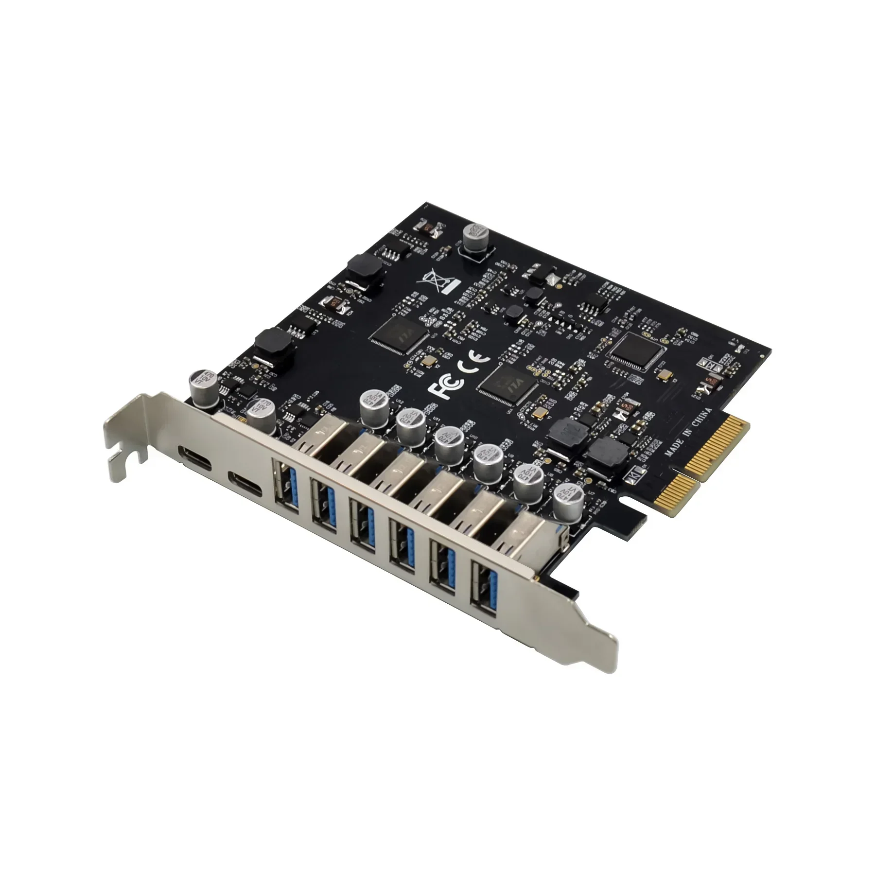 PCI-E 4X 8 Port usb 3.0 expansion card PCIe ASM3142 chip 6A2C USB3.1 10Gbps adapter 6 port type A and 2 port type C usb3.1