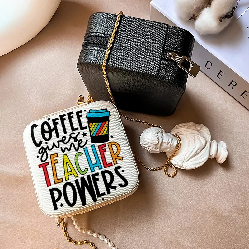 

1pc Coffee Gives Me Teacher Powers Portable Jewelry Storage Box, Simple Jewelry Organizer Box,Gifts Box For Women