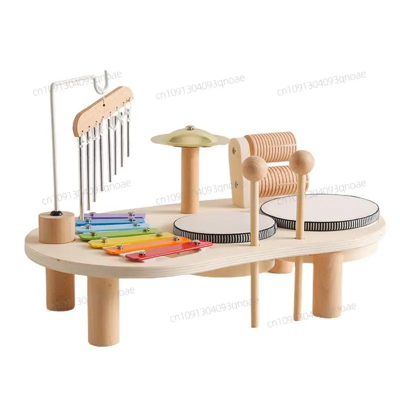 

Drum Set For Kids 7 In 1 Montessori Educational Toy With Wind Chime Wooden Musical Kit Sensory Toys For Boys Girls Kids Ages 2