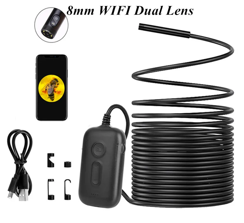 8mm 1080p lente dupla 3x zoom wifi endoscópio à prova de água ip66 cmos borescope inspeção microscópio digital câmera otoscópio