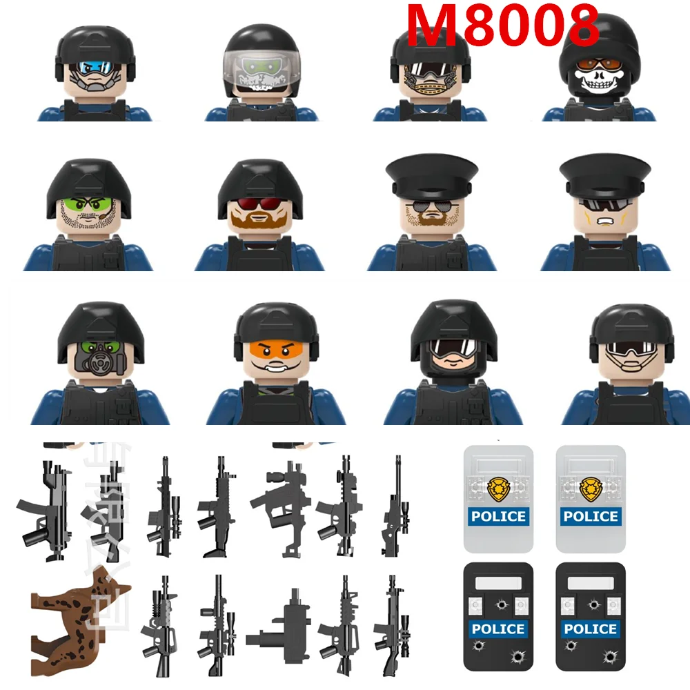 

12Pcs/Set M8008 Anti Terror Force Building Blocks Special Weapons Tactics Army Action Figure Kids Assemble 3D Mini Bricks Toys