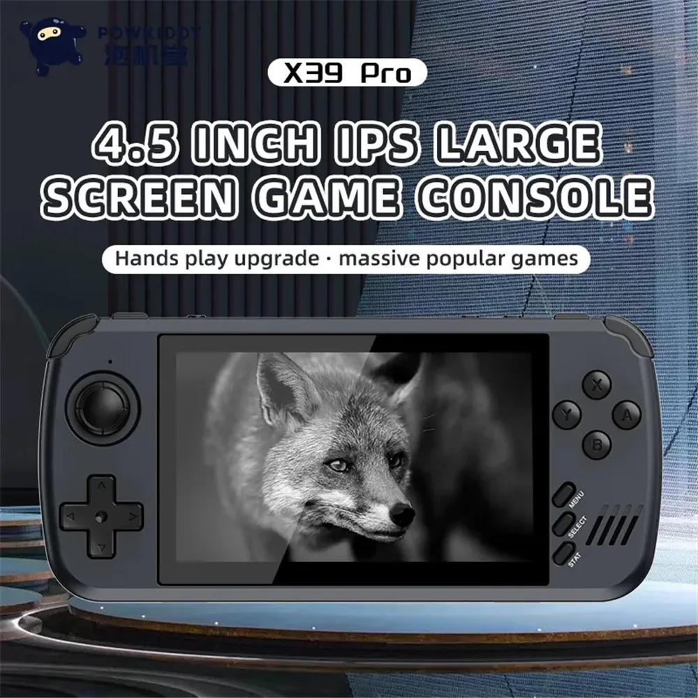 

POWKIDDY X39 PRO 4.5 Inch IPS Screen Handheld Game Console 32G/64G Built-in 3000Games 10 Simulators PS1 Retro Video Game Console