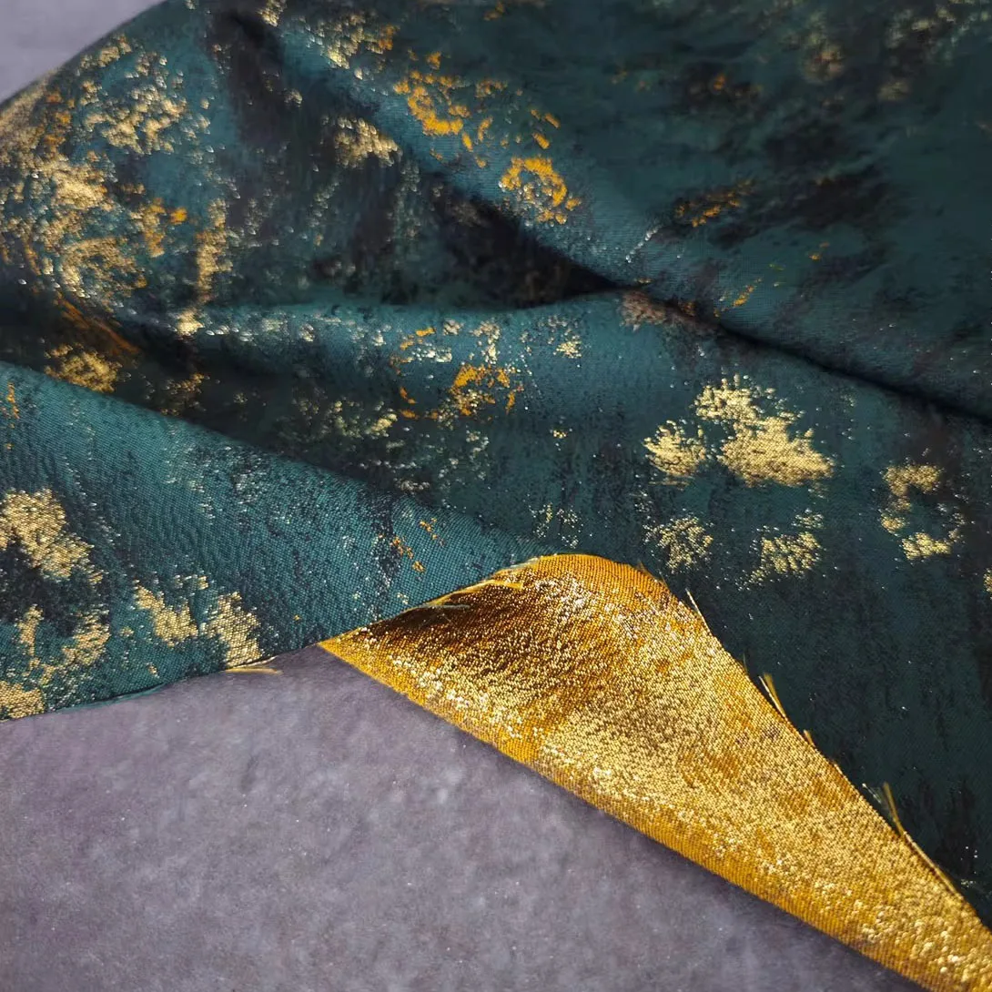 

1yard Dark green retro gilded gold wire jacquard fabric DIY Coat,outerwear,suit，bag designer Fabrics for patchwork