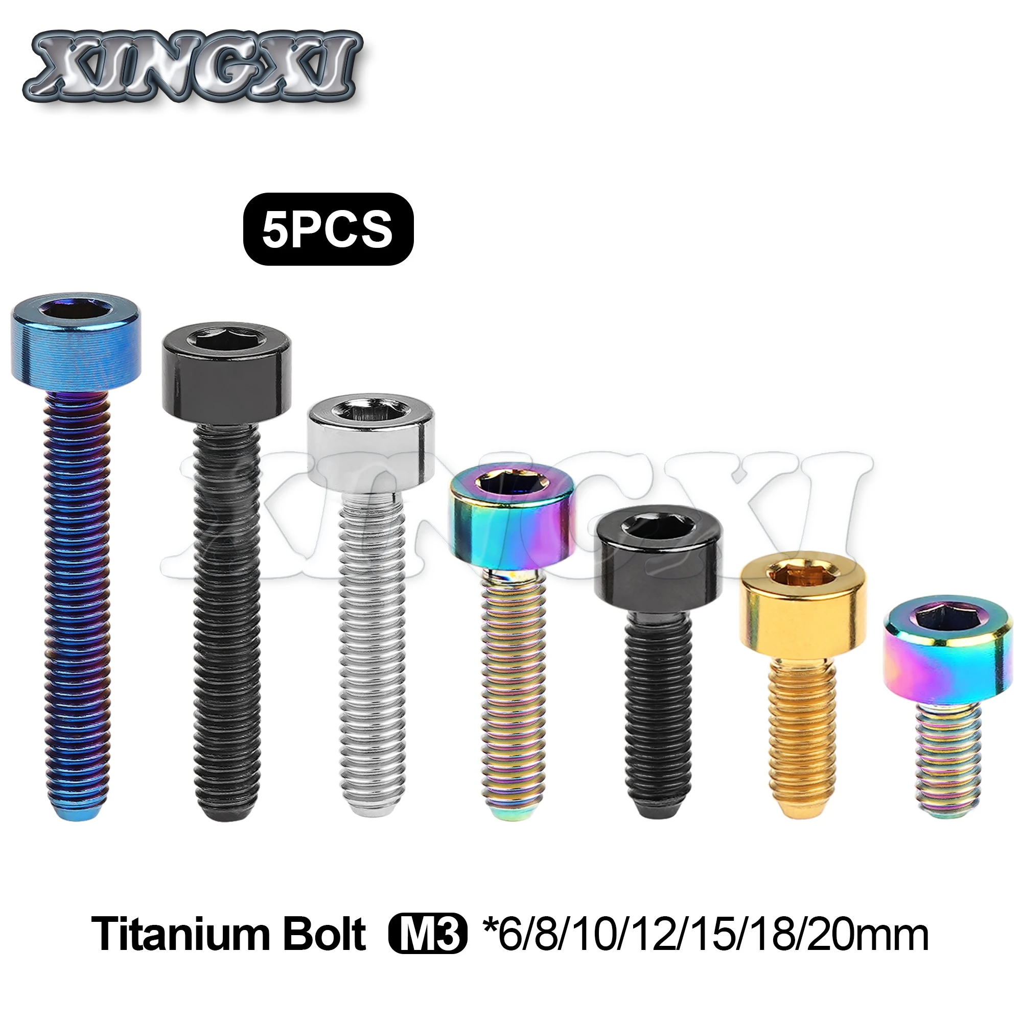 Xingxi 5pcs DIN912 Titanium Ti M3 x 6 8 10 12 15 18 20mm Hexagon Square Head Bolt Screws for Drone Bicycle