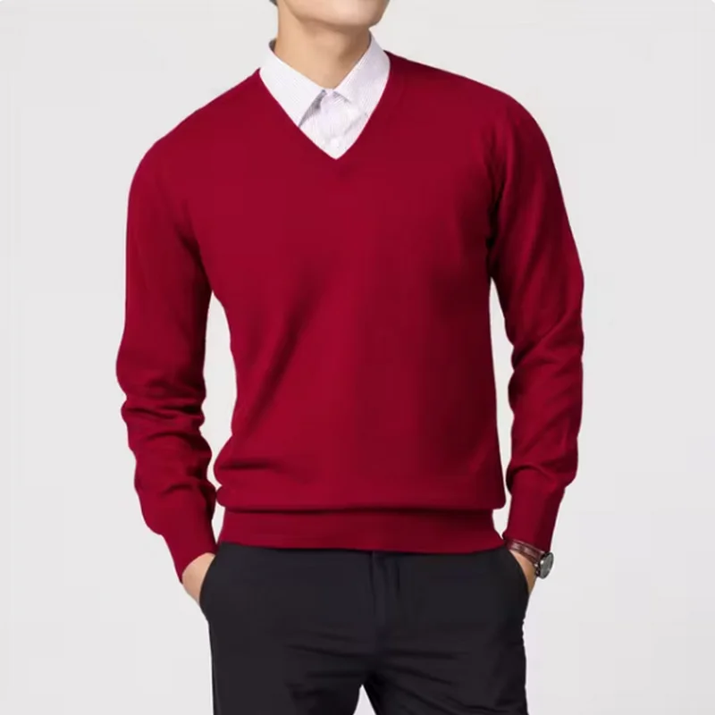 

Cashmere Cotton Blend Classic V-Neck Sweater Men Pullover 2024 Autumn Winter Business Casual All-match Knitted Jumper Pull Homme