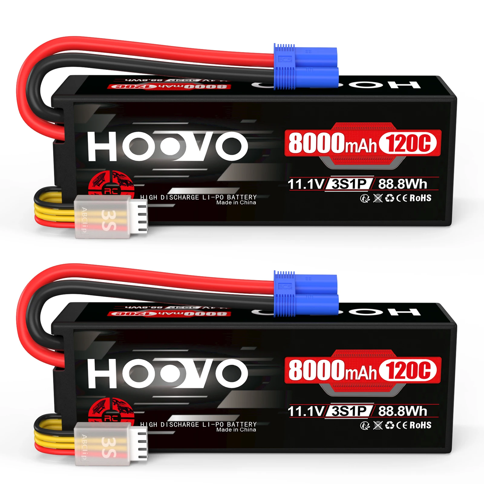 HOOVO 11.1 V 8000 mAh Lipo Battery 3S 120C Hard Case RC Battery Batteries with EC5 Connector Plug for RC Scale Helicopter Car