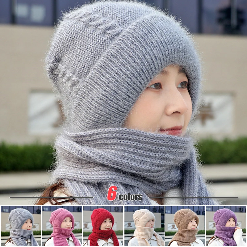 Women's Winter Siamese Windproof Hat, Cycling Windproof Scarf Hat Beanies Caps, Ladies Winter Hat and Scarf in One