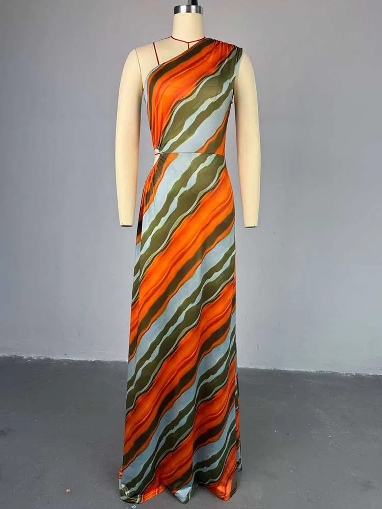 ملابس الصيف للنساء فستان بكم واحد قطع عالية الخصر فستان طويل مثير أنيق فستان بالجملة دروبشيبينغ