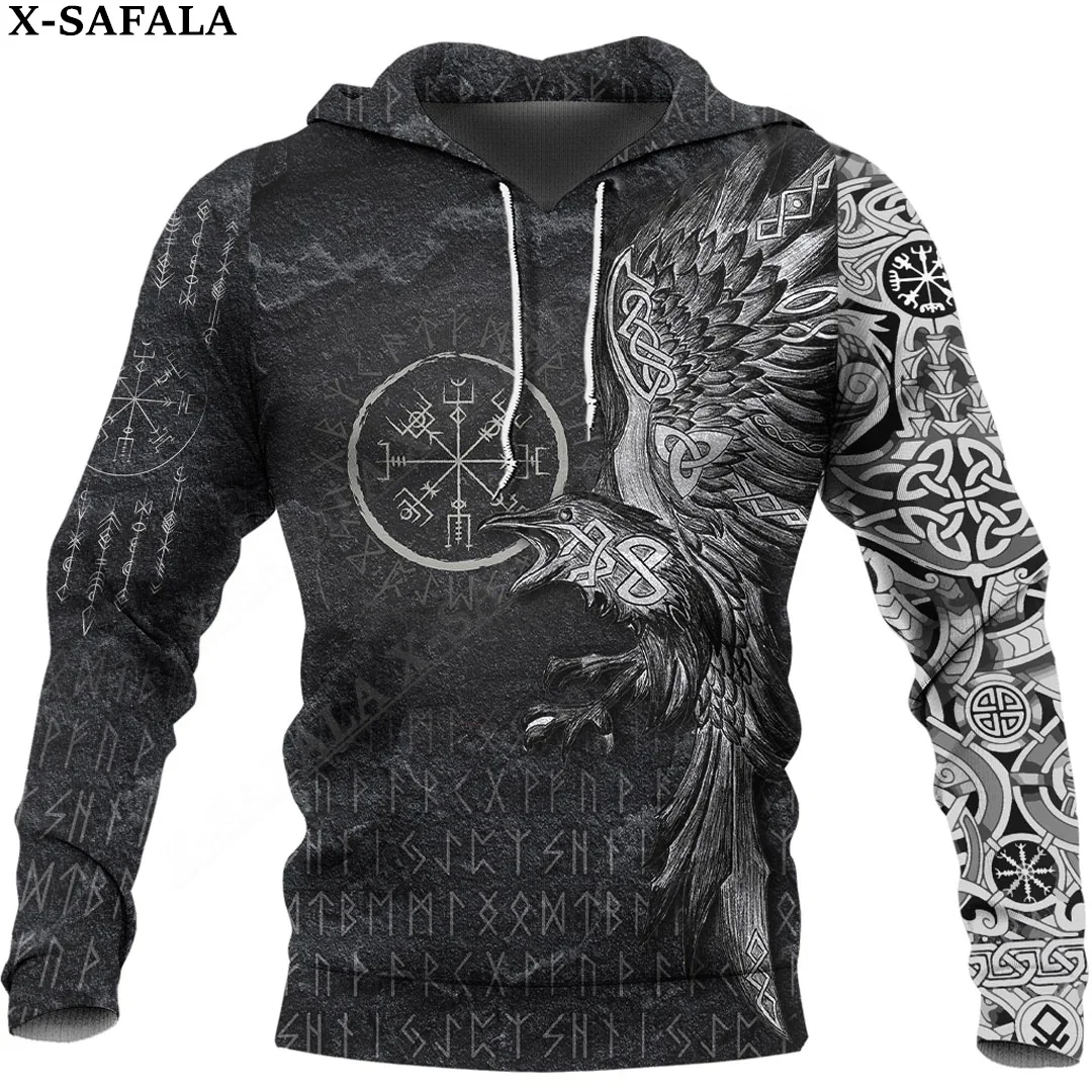 Vegvisir Raven Odin Wolf Hot Tattoo 3D Print Zipper Hoodie Man Female Pullover Sweatshirt Hooded Jacket Jersey Tracksuits-3