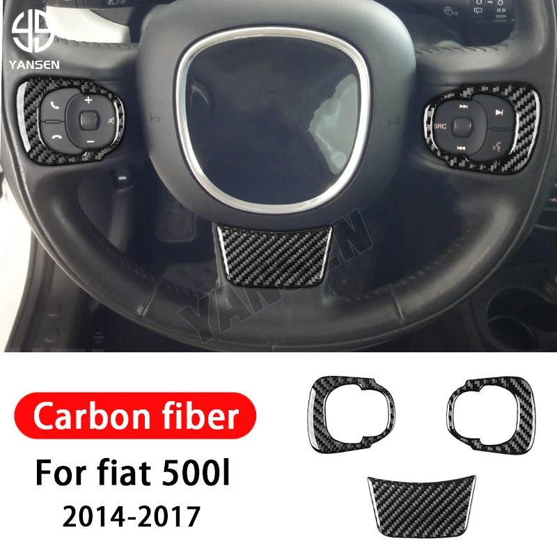 

Car Steering Wheel Panel Decorative Carbon Fiber Cover Trim Sticker For Fiat 500L 2014 2015 2016 2017 Interior Accessories