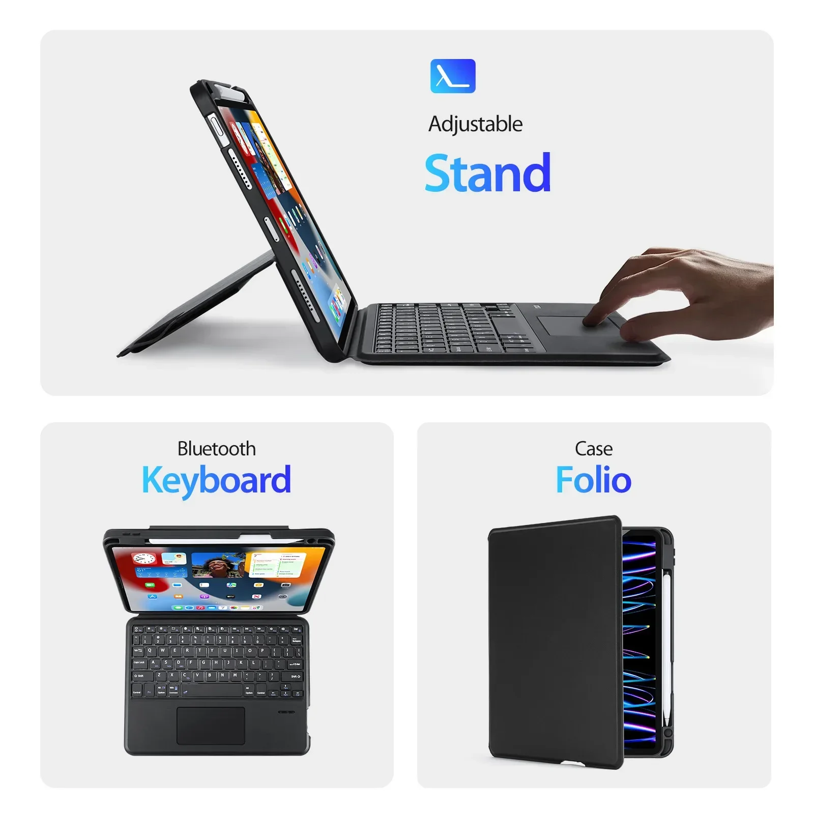 Magic Magnetic Trackpad Keyboard Folio Case dla iPad Pro11 2024 iPad 10th Air6 4 5 10.9 iPad 10.2 Pro10.5Air3 Bluetooth Keyboard
