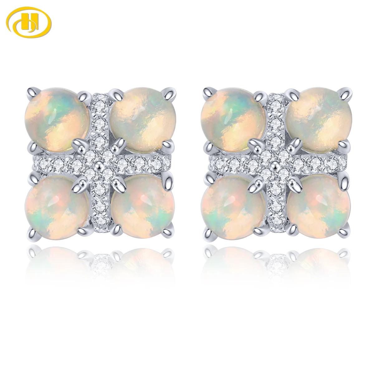 

Natural Opal Solid Sterling Silver Stud Rhodium Earring 1.1 Carats Genuine Cabochon Silver Jewelrys Simple Design Daily Gifts