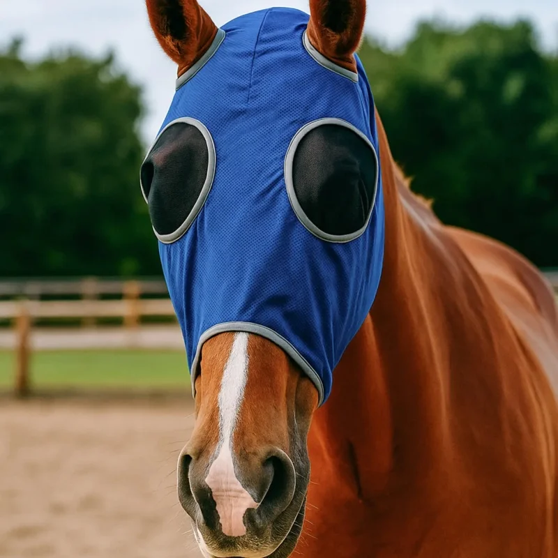 Синяя маска для лица лошади, маска для защиты от комаров и мух, эластичная маска для головы лошади, противомоскитная маска для лица, маска для лица лошади