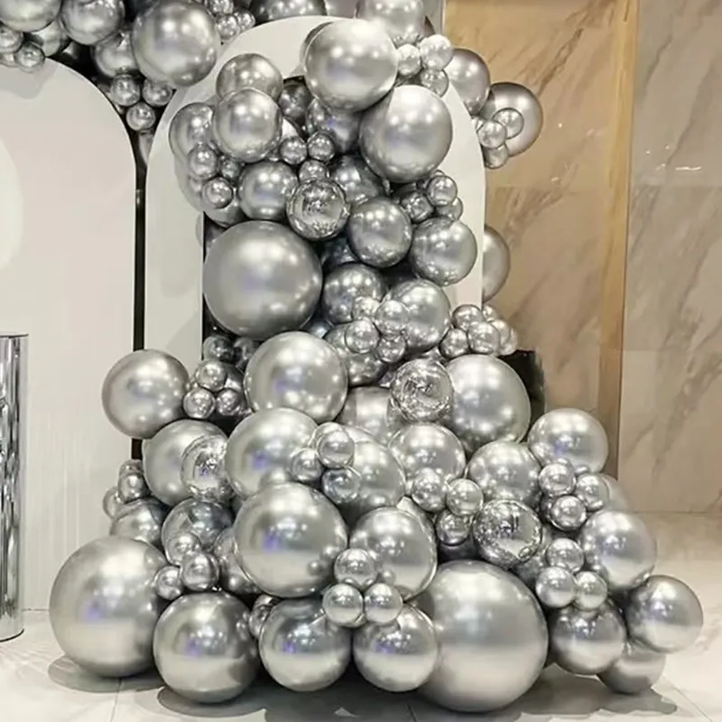 Metallic Silver Balloons 84pcs Silver 18 12 10 5 Inch Chrome Balloon Garland Arch Kit Birthday Wedding Baby Shower Party Decor